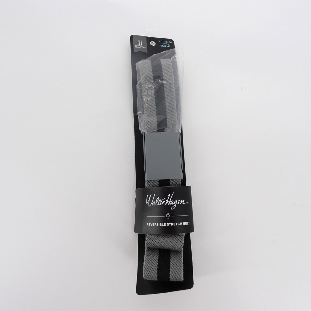 Walter Hagen Mens Reversible Stretch Golf Belt Grey Black Striped Cut To Fit NEW